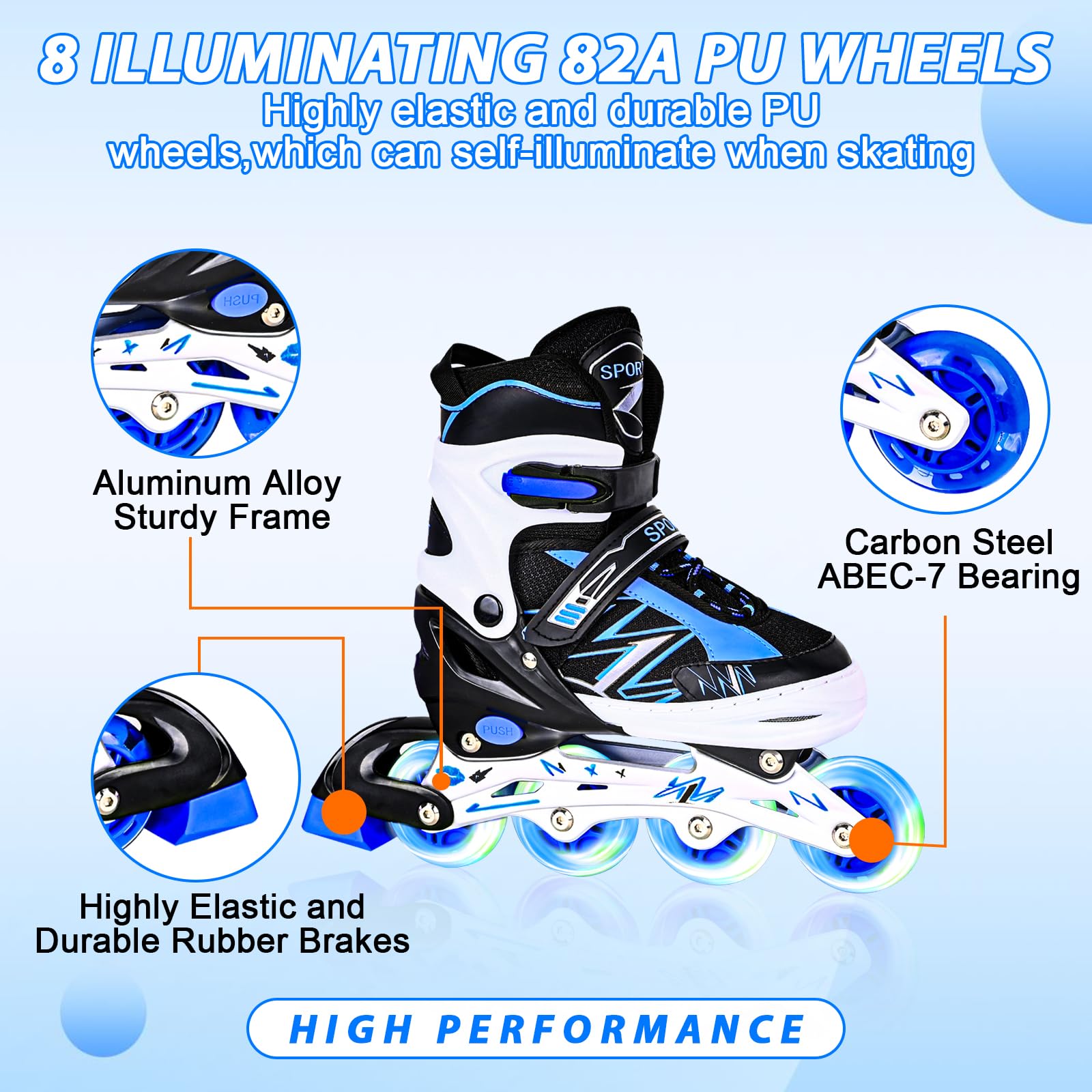 FYHART Adjustable Kids Inline Skates for Girls Boys with All Wheels Illuminating, for Beginner Youth Mens and Womens Roller Skates Blades in Outdoor and Indoor