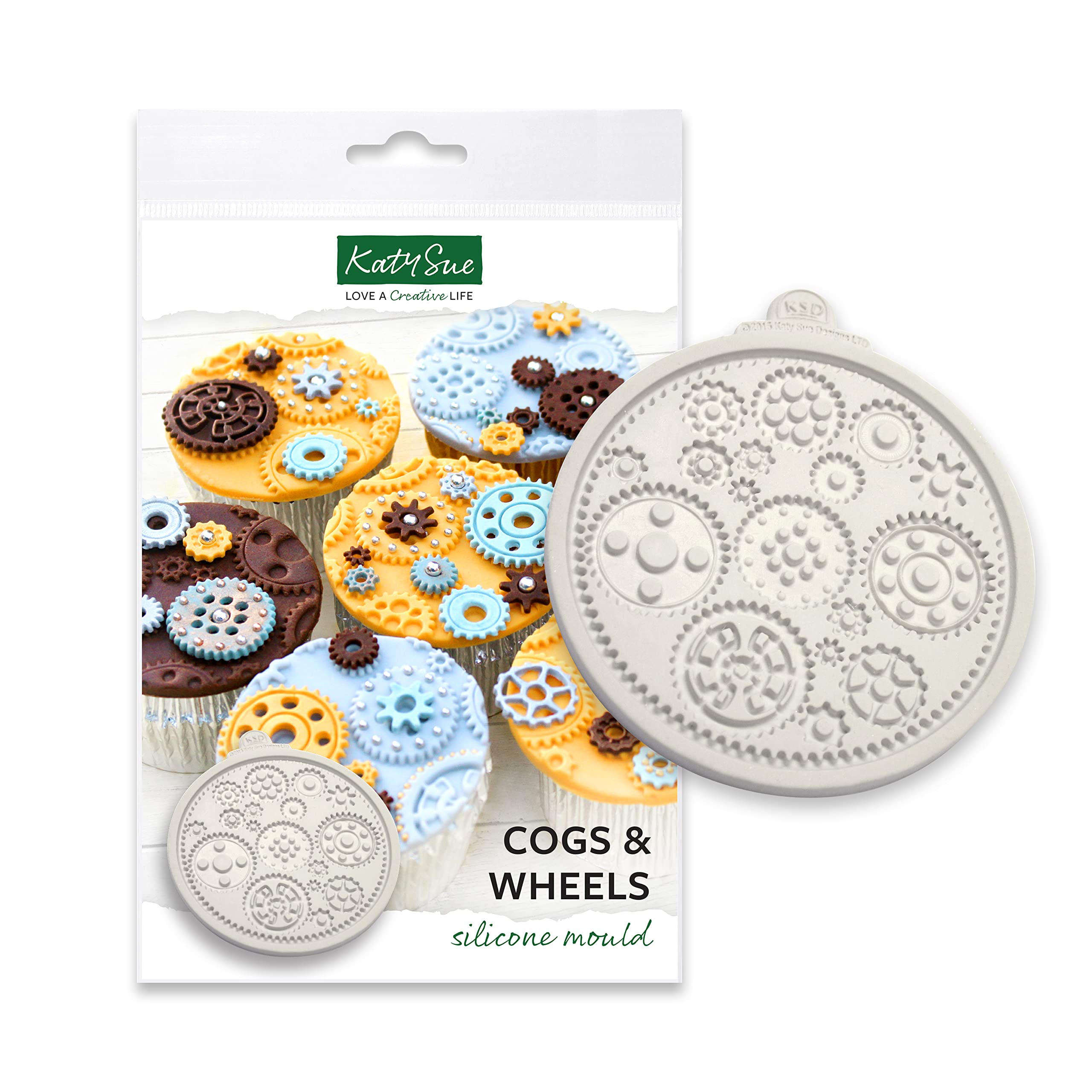 Katy Sue Cogs & Wheels Silicone Mould for Cake Decorating & Craft. Make 17 Cog, Wheel or Gear Shapes in Fondant, Air Dry Clay, Sugar Paste, Modelling Chocolate. Mould Diameter 100 Millimetres / 4 Inch