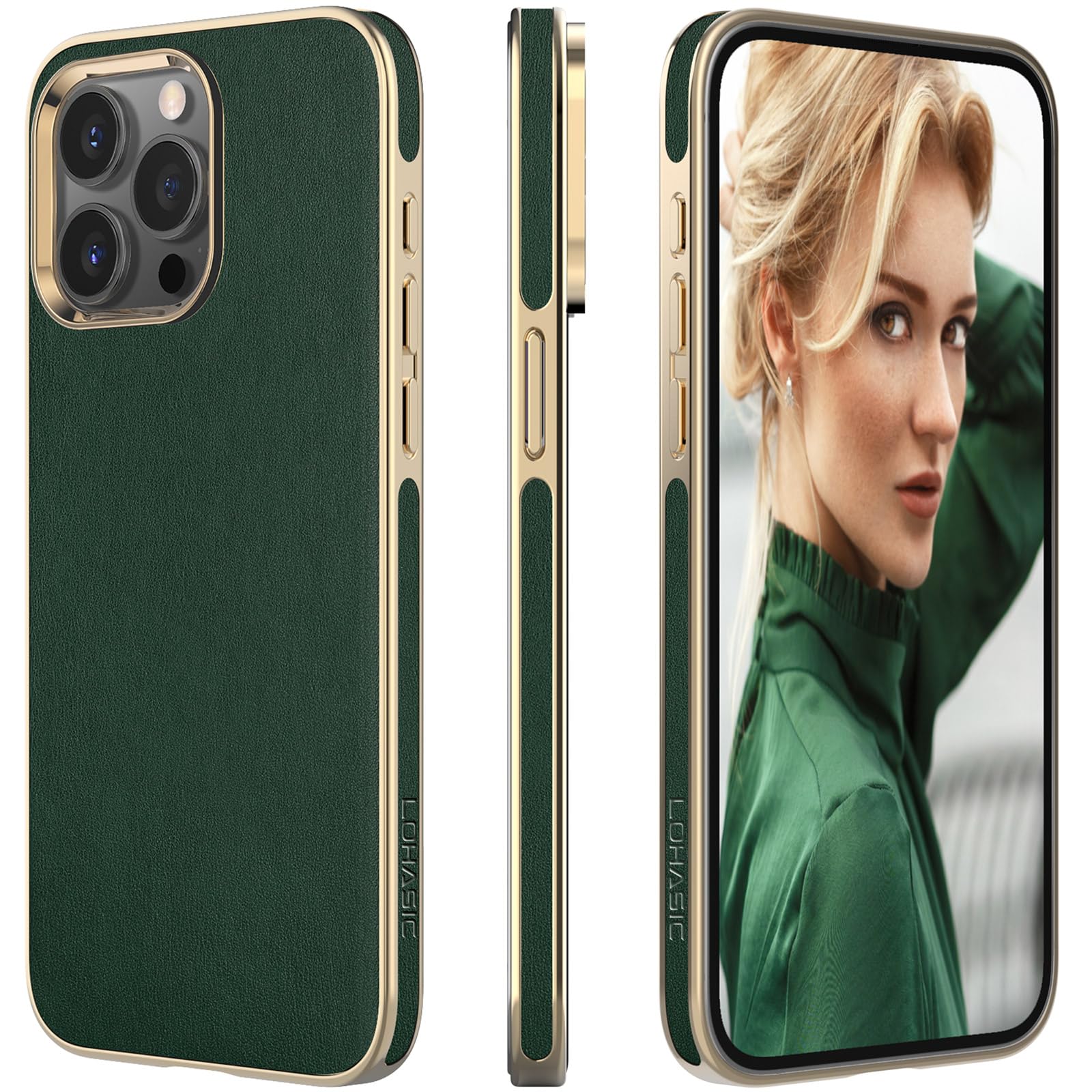LOHASIC for iPhone 15 Pro Max Case Leather – Slim Business Designer Cover for Men & Women, Luxury PU Leather Case, Soft Non-Slip Grip Protective Case for iPhone 15 Pro Max 6.7" (2023)- Green
