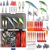 PLUSINNO Fishing Lures Fishing Tackle Box Fishing Gifts for Men, Bass, Trout Fishing Accessories Kit for Saltwater &amp; Freshwater Fishing Gear Including Topwater Lures, Hooks, Spinnerbaits