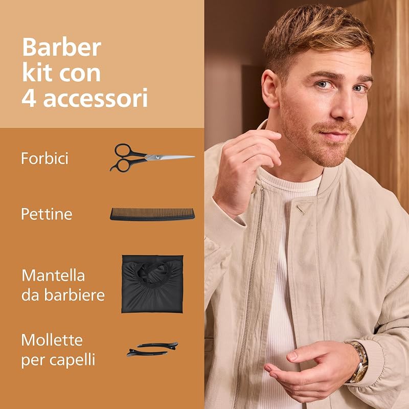 Hair Clipper Serie 9000 - Regolacapelli uomo donna, lame autoaffilanti, 28 impostazioni di lunghezza, incrementi di 1 mm, pettine Trim-n-Flow, autonomia fino a 180 min., 4 accessori, HC9721/15