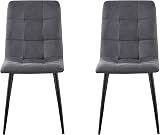 mcc direct Set of 2 Faux Matte Suede Dining Chairs Dark Grey with Metal Legs view 3