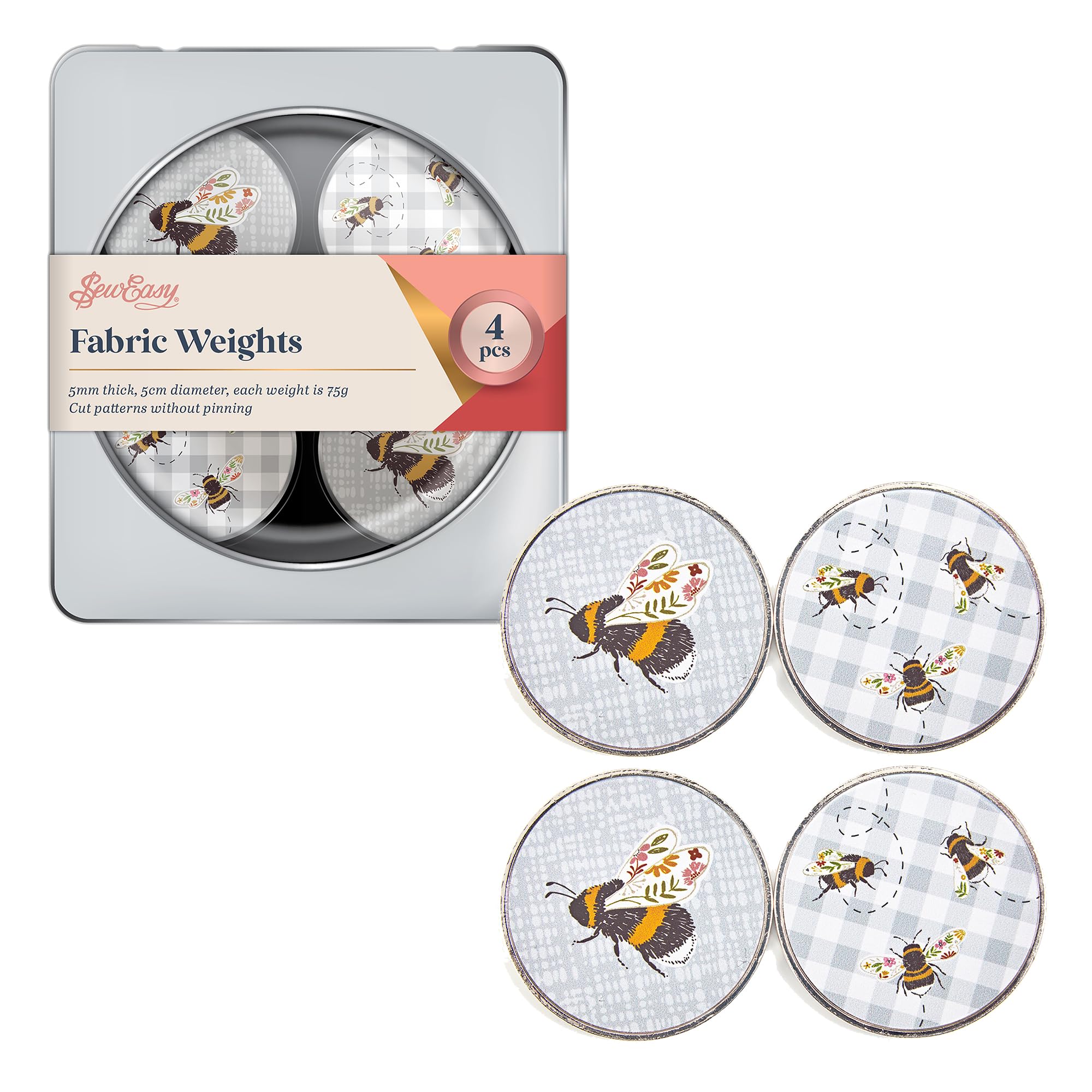 Sew Easy Pattern Fabric Weights - for Sewing, Crafts, Pattern Cutting, Dressmaking, Tailoring, Quilting, 4 x 75g, Bees
