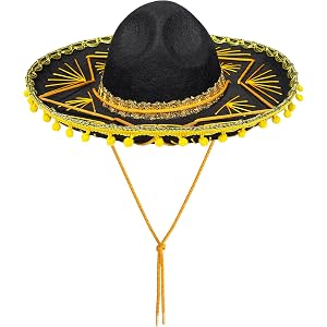GiftExpress Kid Size Black Mariachi Sombrero Hat with Gold Trim for Cinco de Mayo, Halloween & Mexican Fiesta Costume