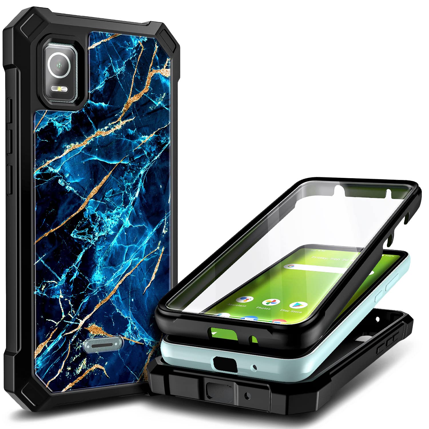 Photo 1 of  2  NZND Case for Cricket Debut Smart 2022 (Smart Version Only) with [Built-in Screen Protector], Full-Body Protective Shockproof Rugged Bumper Cover, Impact Resist Case (Marble Sapphire)