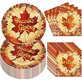 Umigy 100 Pcs Thanksgiving Plates and Napkins Sets Disposable Tableware Fall Paper Dinner Dessert Plates Dinnerware for Thanksgiving Party Supplies Serve 50(Stylish Style)