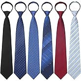 Geyoga 6 Pcs Zipper Ties Pre Tied Necktie Silky Skinny Tie Long Striped Plaid Tie Men Novelty Necktie (Stylish Color)