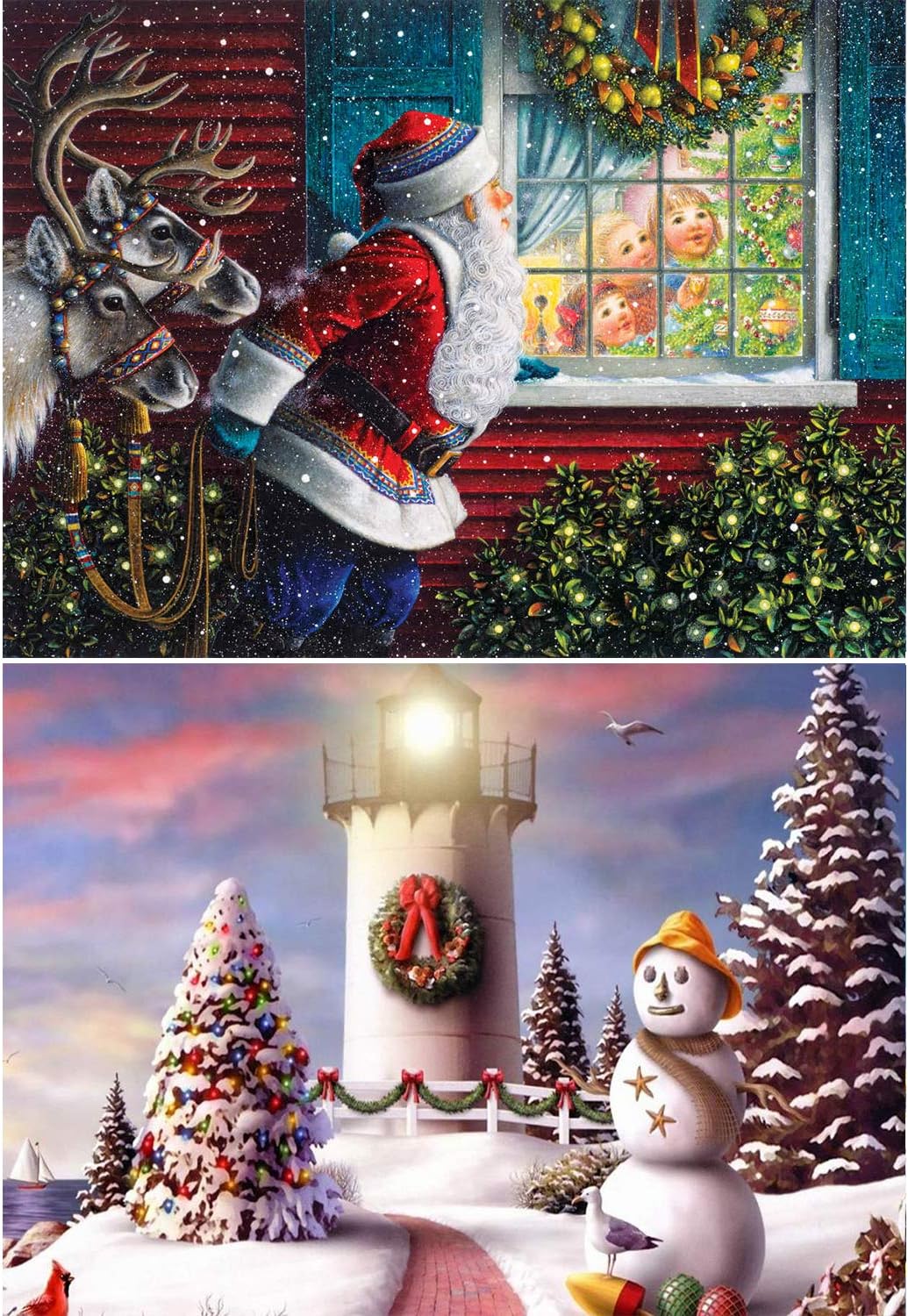 2 Pack Christmas 5D DIY Diamond Painting Full Drill Round, Aosika Santa and Snowman Paint with Diamond of Crystals Adults Beginner Students (30 x 40cm)