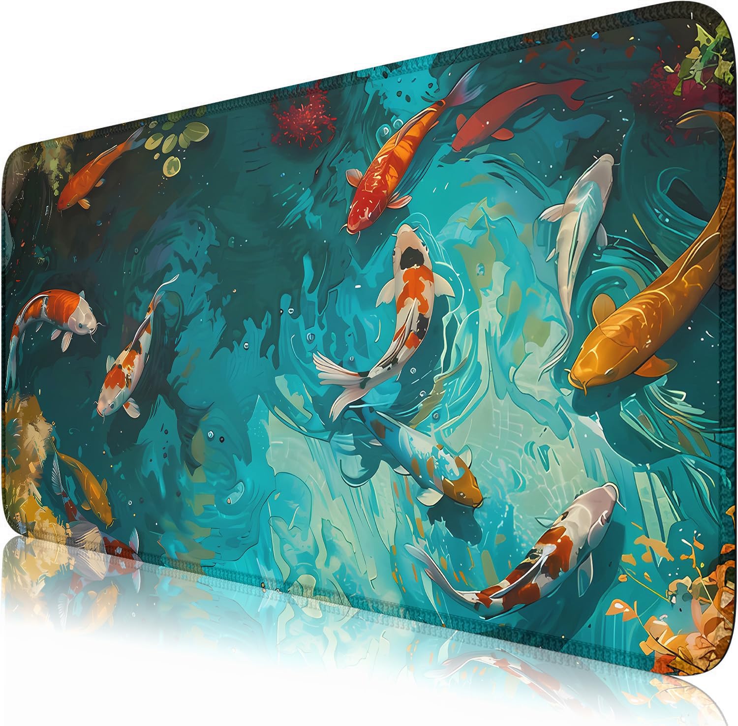Photo 1 of Nasdalgias Japanese Koi Fish Desk Pad Mouse Pad XXL Lofi Serene Pond Playmat Large Gaming Mouse Mat for Office,Computer,Keyboard,Laptop and Home Desk Mat 31.5 X 15.7inch