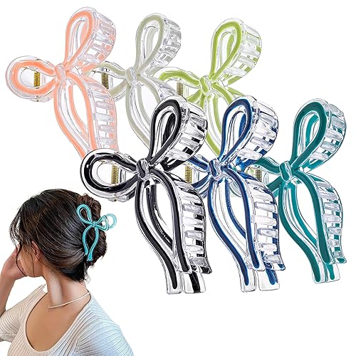 6Pcs Large Claw Clips for Thick Hair - Cute Nonslip Ribbon Bow Hair Claws - Strong Hold Accessories for Women & Girls (C)