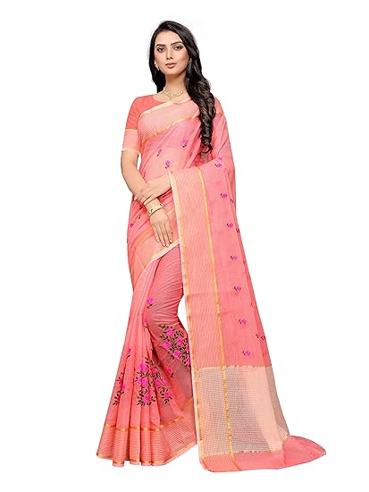Women's Super Net Saree With Unstitched Blouse Piece