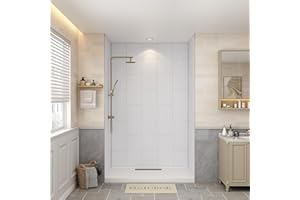 Bathlink Shower Wall Panels, 36D x 60W x 96H, Solid Surface Waterproof Wall Panels for Showers, Shower Surround Wall Kit, White Wood Grain Finish, 1/8" (3mm) Thick, Trimmable