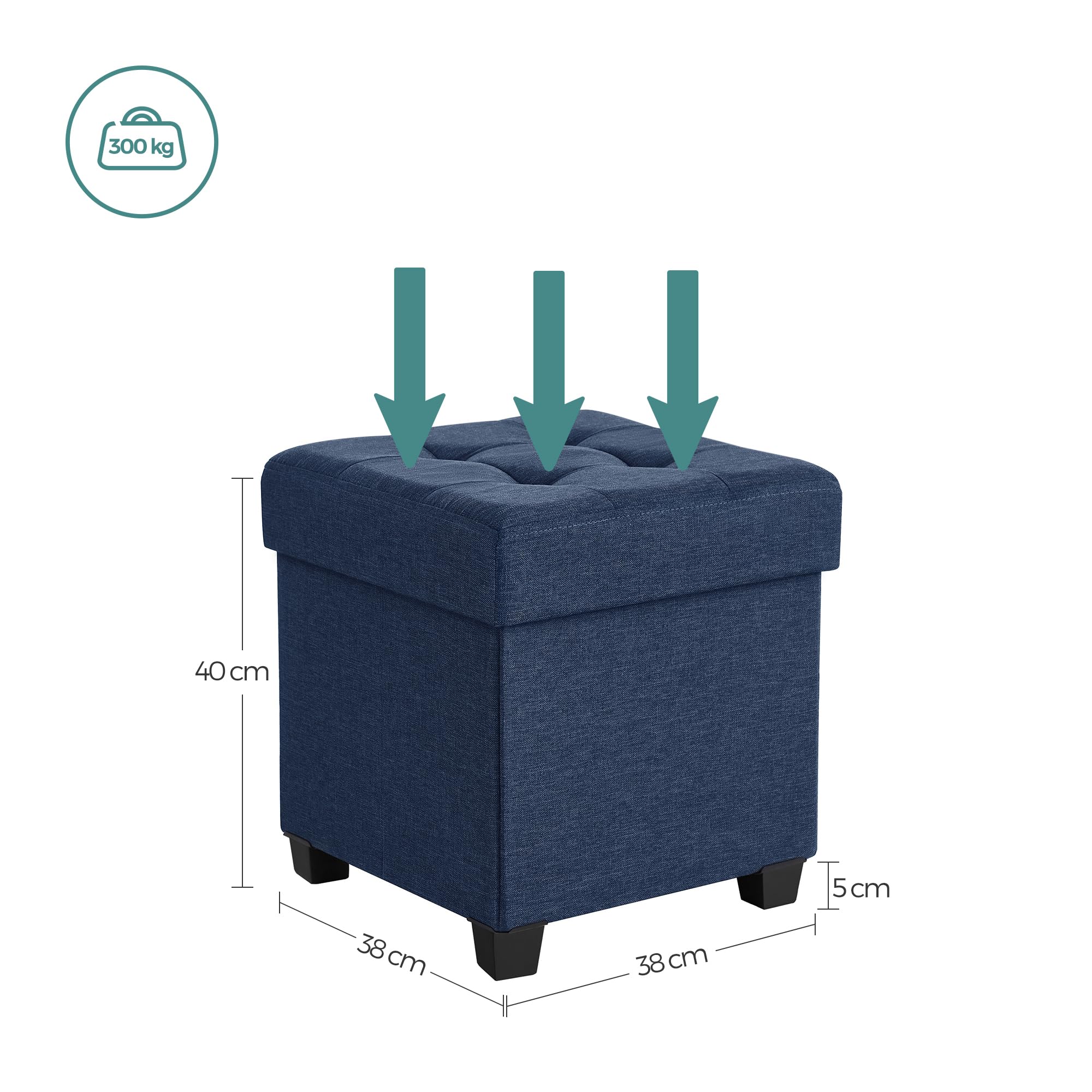 SONGMICS Storage Ottoman, Small Ottoman Foot Rest with Legs, 15 x 15 x 15.7 Inches Foot Stool, Ottoman with Storage, Load up to 660 lb, for Living Room, Bedroom, Dorm, Midnight Blue ULSF14IN