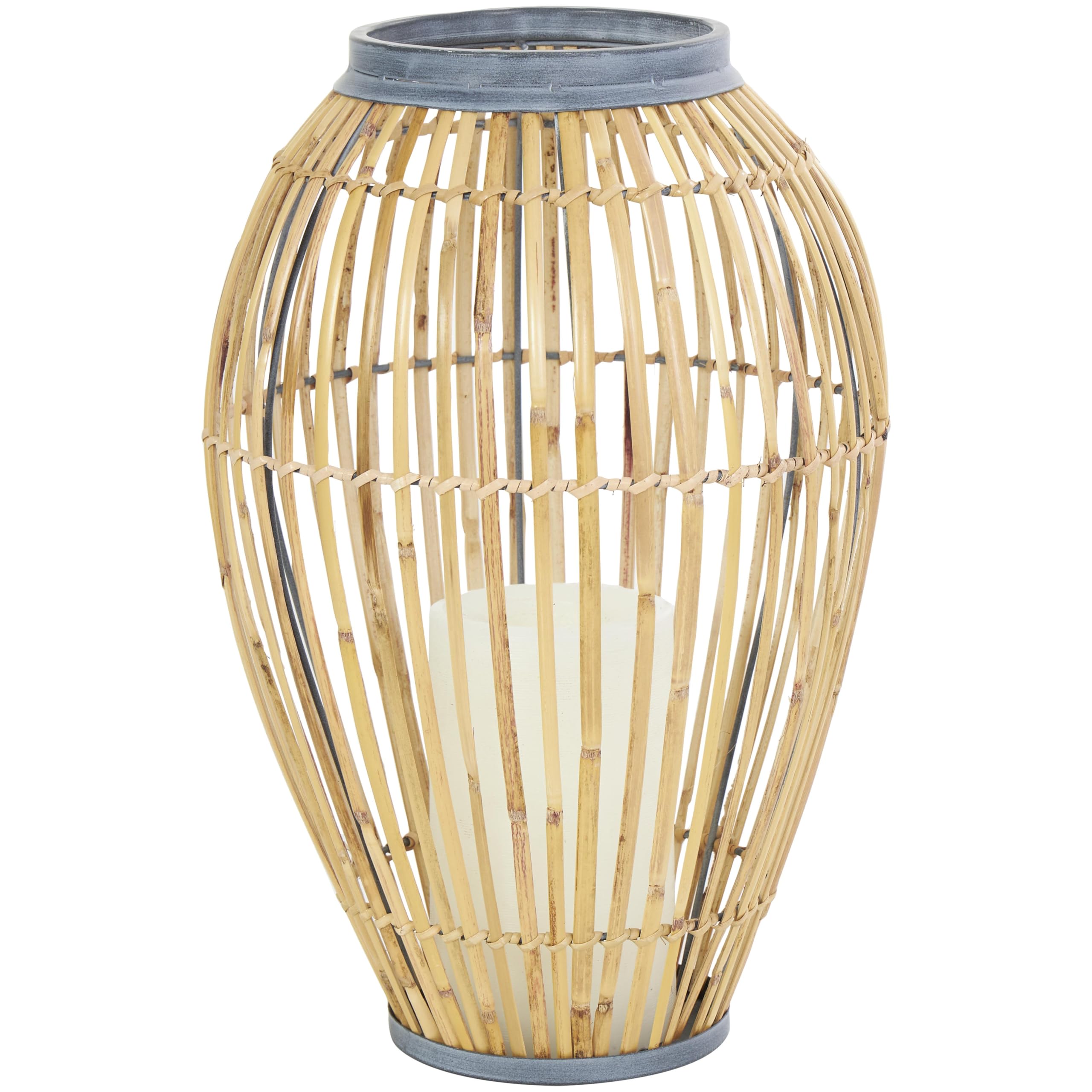 Photo 1 of Deco 79 Bamboo Wood Handmade Decorative Vase Open Frame Centerpiece Vase with Blue Metal Accents, Vase for Home Decoration 11" x 11" x 16", Brown