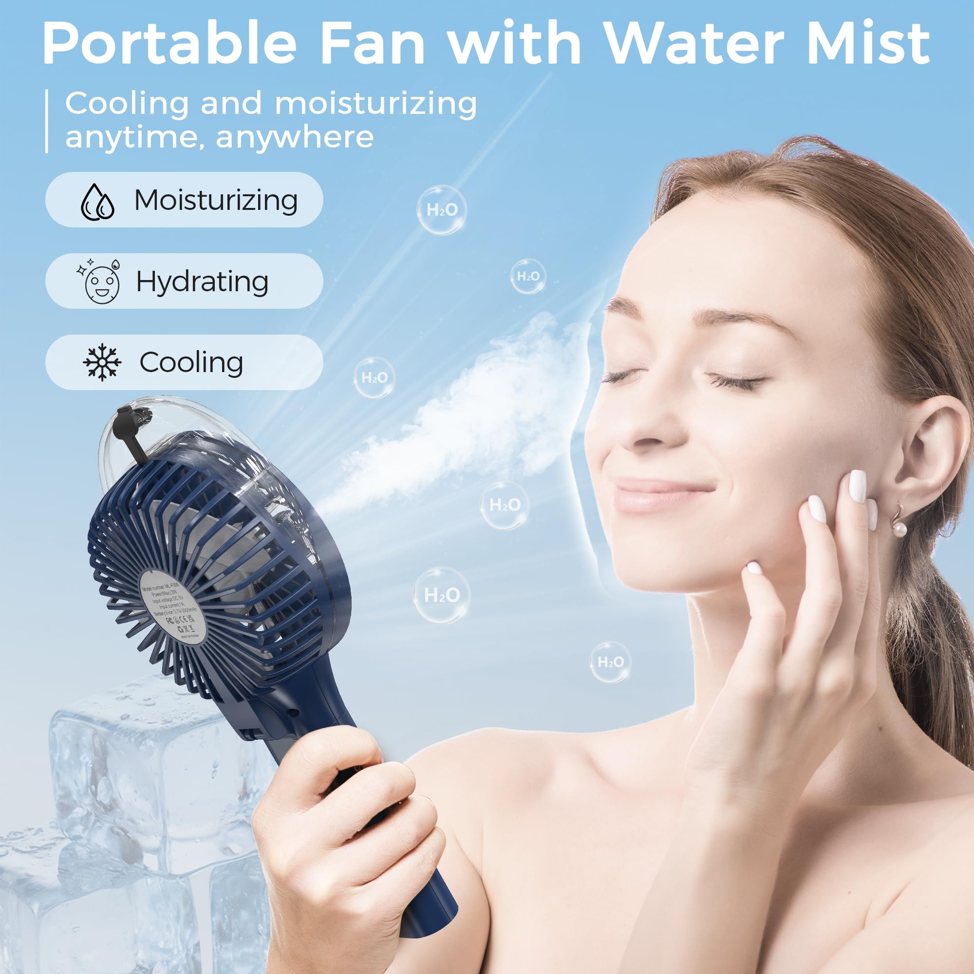 COMLIFE Portable Handheld Misting Fan, 3000mAh Rechargeable Battery Operated, 180° Foldable, Mini Personal Fan with Water Sprayer for Travel, Makeup, Home, Office, Camping, Outdoors