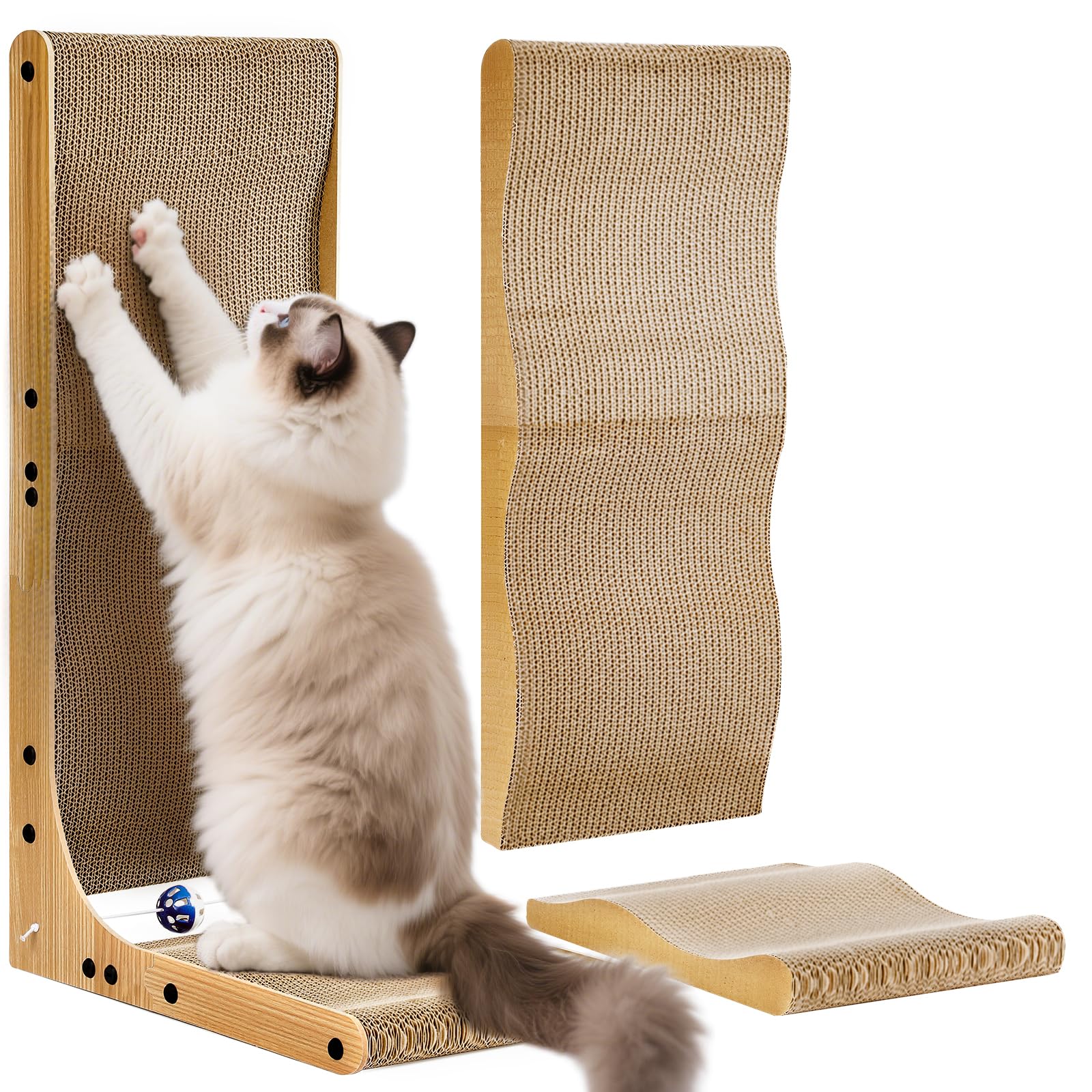 Photo 1 of ***MISSING PIECES - See clerk notes*** Cat Scratcher with Replacement Cardboard, 27.6" L Shape Wall Mounted Cardboard Cat Scratchers for Indoor Cats, Large Protecting Furniture Cat Scratch Pad with Ball Toy, Catnip