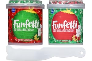 Funfetti Holiday Frosting Bundle, 1 of each: Red & Green Vanilla Flavored Frosting & Holiday Sprinkles with Spatula Knife