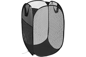 BEMKOO Durable Collapsible Laundry Baskets, Upgrade Foldable Pop Up Hamper for Laundry, Mesh Clothes Hamper with Side Pocket, Reinforced Carry Handles for Laundry, Bathroom, Kids Room, Dorm or Travel Black