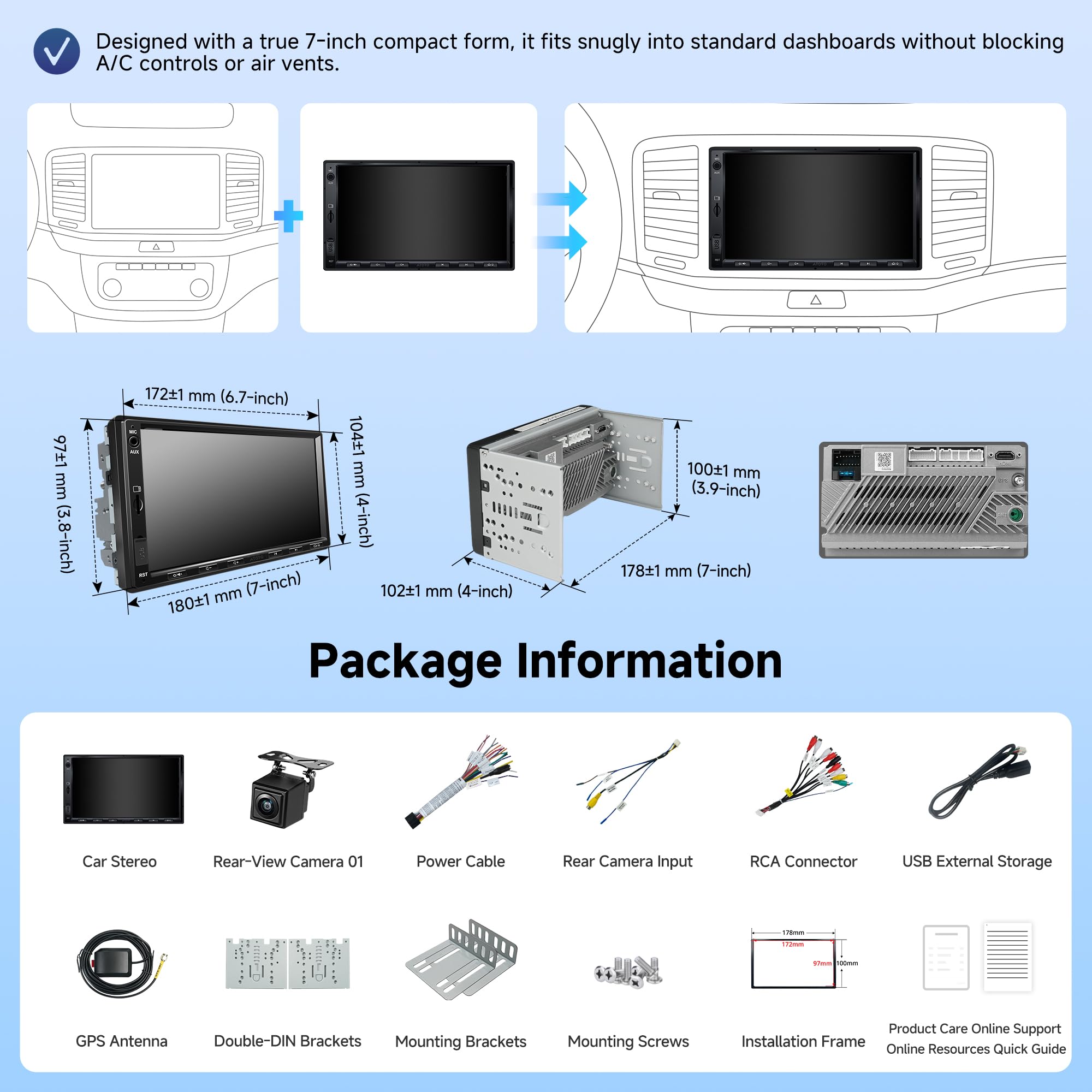 ATOTO A5L 7inch Android Double DIN Car Stereo, Wireless CarPlay & Android Auto, Wi-Fi/Bluetooth/USB Tethering, 2G+32G Touchscreen Car Radio, Backup Camera, MirrorLink, DSP/FM/AM/SWC, AI&GPS Tracking