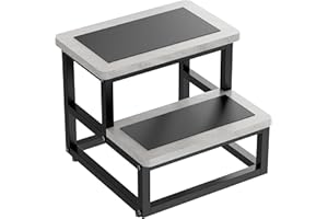 SZLHANJZ Step Stools, Heavy Duty Stepping Stool for Kids Adults, Non-Slip Metal and Wooden 2 Steps Foot Stool for High Beds and Kitchen, Round Corner, 500 Lbs Capacity, Cement Gray