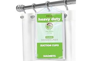 Clean Healthy Living Heavy Duty PEVA Clear Shower Curtain Liner with Magnets & Suction Cups - 70 X 71 in. Long