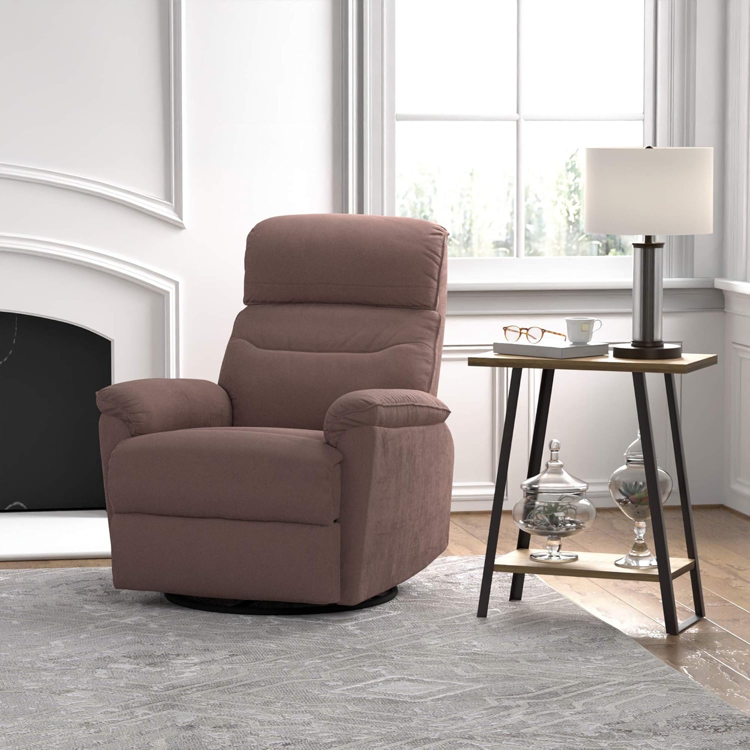  Brand – Ravenna Home Pull Recliner with 360 Rotating Swivel Glider, Living Room Chair, 39.4"W, Brown: Furniture & Decor