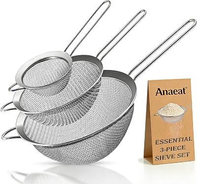 Anaeat Fine Mesh Strainers Set 3.38/5.5/7.87in Premium Stainless Steel