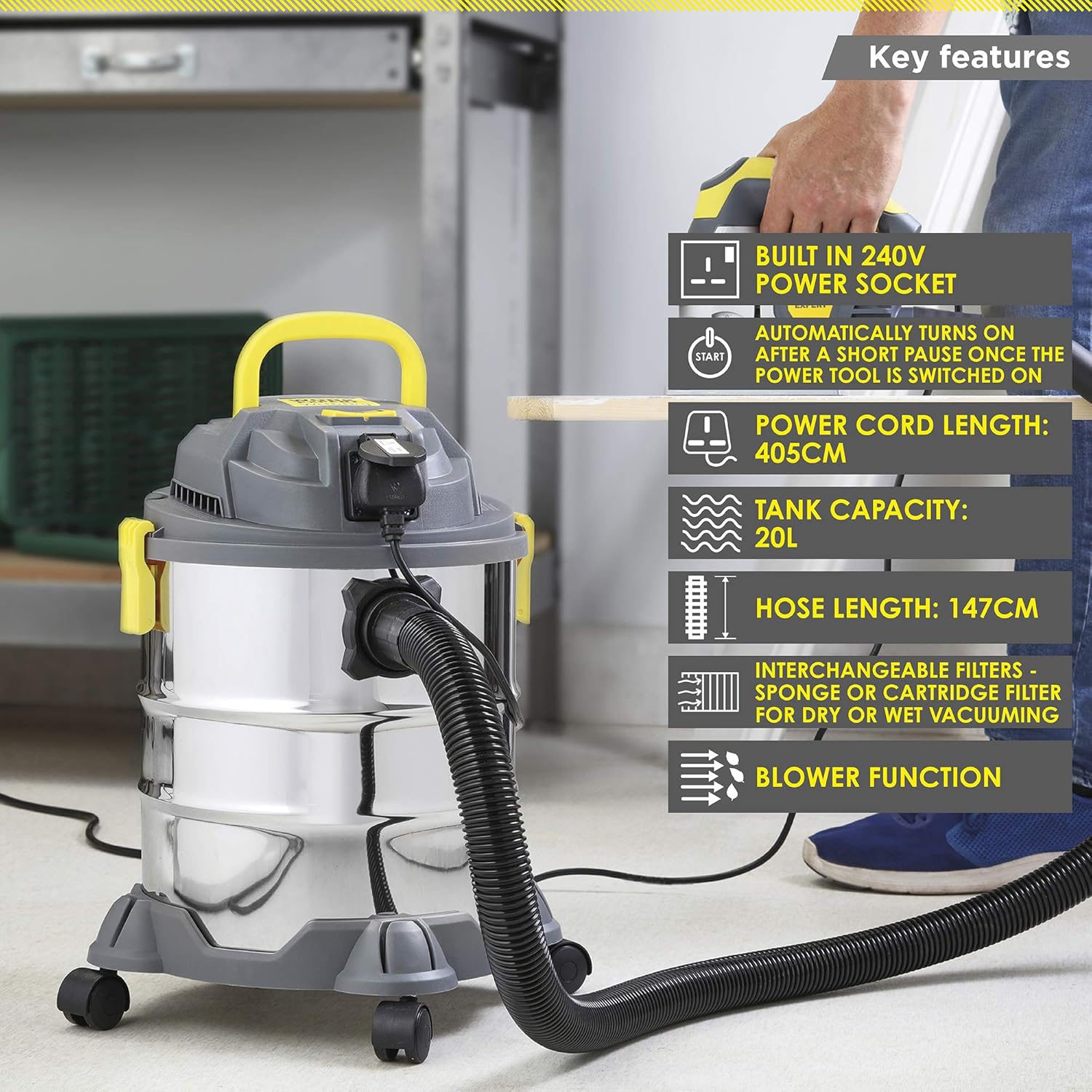 Super Saturday Work Expert Bagless Wet And Dry Vacuum Cleaner With 240V Power Socket 3 In 1 DIY Super Saturday Work Expert Bagless Wet And Dry Vacuum Cleaner With 240V Power Socket 3 In 1 DIY
