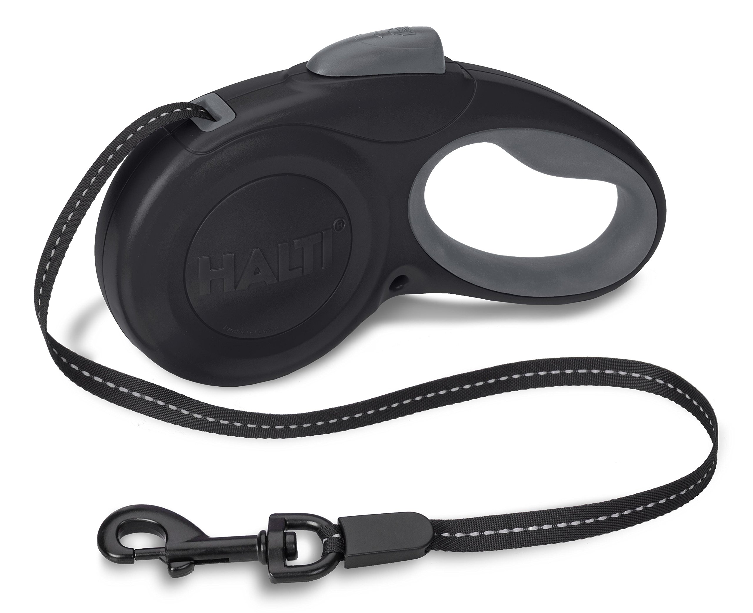 Halti Retractable Lead for Dogs, Size Small Black 3m, Strong & Reflective Extendable Leash, Soft Gel Grip Handle, Easy to Use Brake & Lock, Various Colours for Small, Medium & Large Dogs