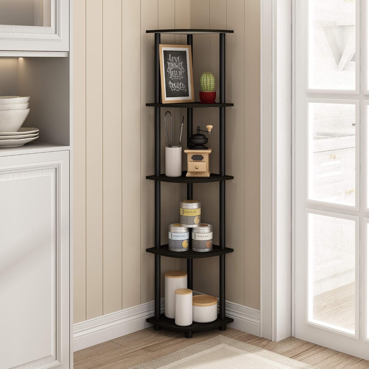 Furinno Turn-N-Tube 5 Tier Corner Shelf, Espresso/Black: Furniture & Decor