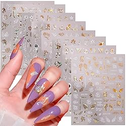Gold Flowers Nail Art Stickers, Lace Flower Leaf