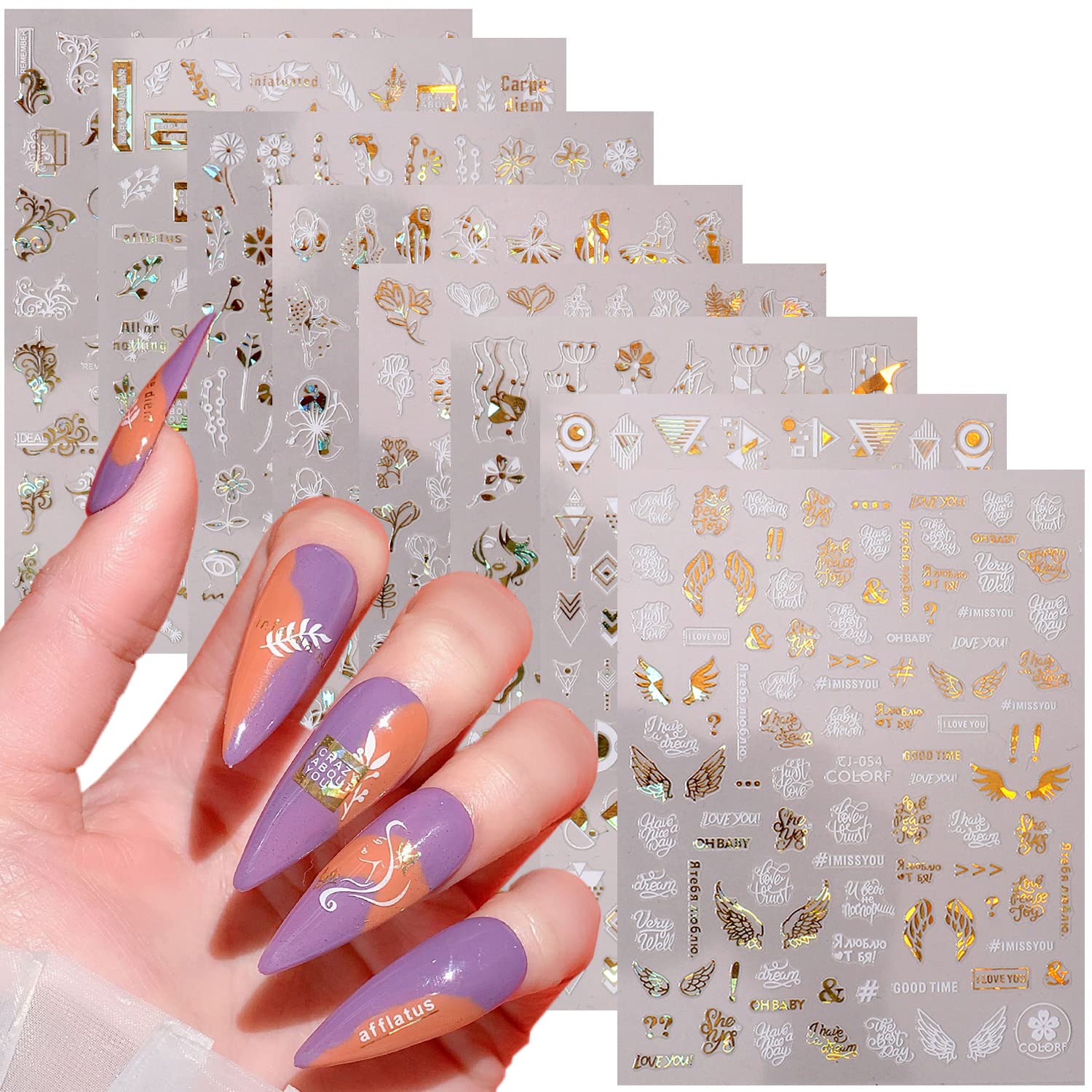 Gold Flowers Nail Art Stickers, Lace Flower Leaf