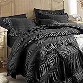 QUIETSEA King Comforter Set Seersucker 7 Pieces Luxury Ruffle Bed in a Bag King Size for All Season Black Bedding Set with Comforter, Pillowcases, Flat Sheet, Fitted Sheet and Pillow Shams