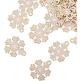 Pack of 80 White Snowflakes Enamel Charms Gold Plated Colored Pendants Accessories for Necklace Bracelet Jewelry Making DIY Crafting