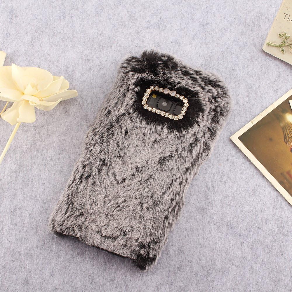 Stysen Galaxy Note 8 Furry Case,Galaxy Note 8 Rabbit Cover,Noble Soft Faux Hairy Fluffy Rabbit Fur Case with Diamond Bowknot for Samsung Galaxy Note 8-Dark Gray