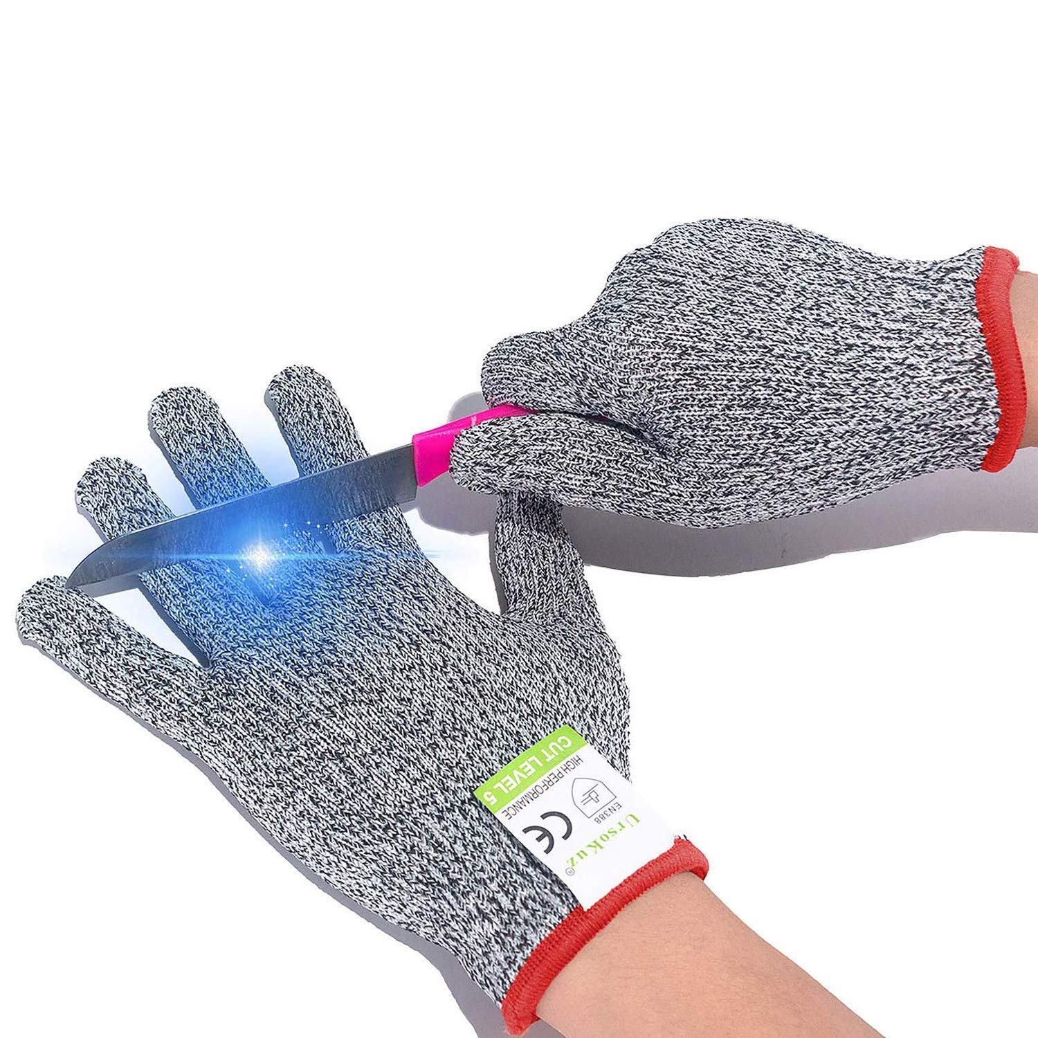 UrsoKuz Cut Resistant Gloves for Kids - Food Grade Safety Cut Gloves for Meal Prep Crafts and Outdoors - EN388 Level 5 Protection from Knives Vegetable Peelers - Fits Both Hands, Grey (S)