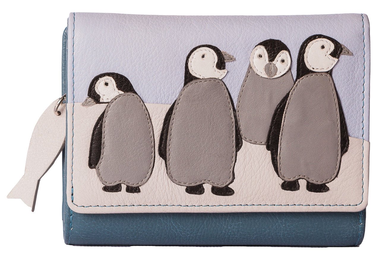 Mala Leather Luxury Penguin Purse – RFID Protected Leather Trifold Wallet – Ollie Collection – Blue Multi – Gift Dustbag Included