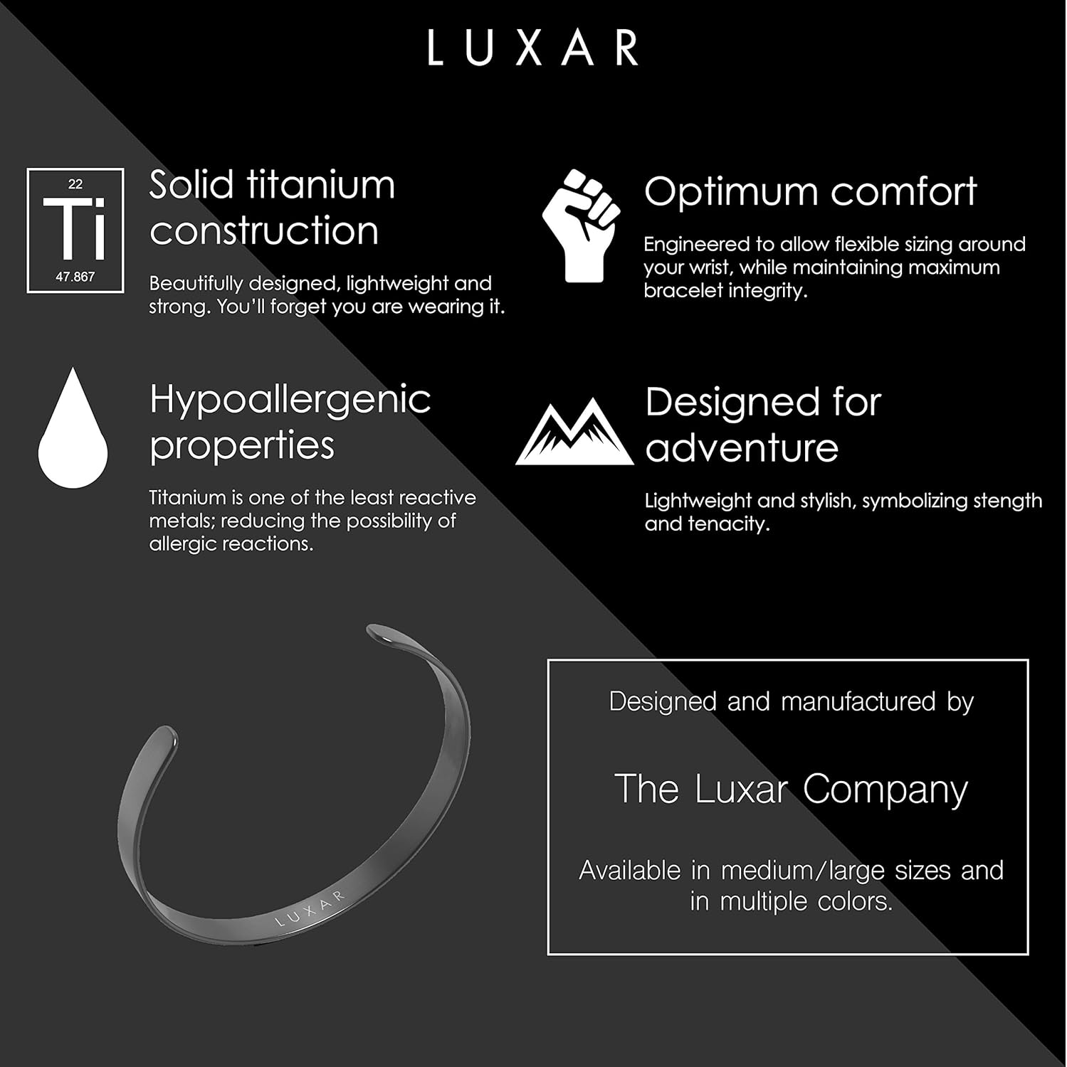 Luxar Men's Titanium Cuff Bracelet | Solid Titanium Minimalist Bracelet Designed for Men | Available in Medium and Large Sizes | Explore The World of Luxar (Brushed Gunmetal Gray | Large): Jewelry