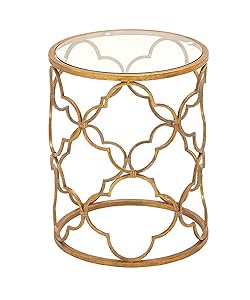 Deco 79 67056 Metal Glass Accent Table, 16" x 20", Gold