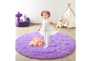 FlyDOIT Purple Round Rug for Bedroom, Super Fluffy Circle Rugs for Baby Nursery, 4'X4' Feet Furry Carpet for Children Kids Room, Cute Soft Shaggy Rug for Girls Home Decor, Fuzzy Plush Carpets for Dorm