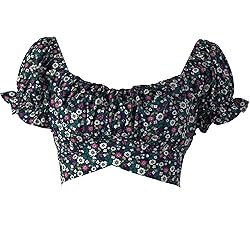 COOUFE Women's Crop Tops Ruffle Short Sleeve Tie