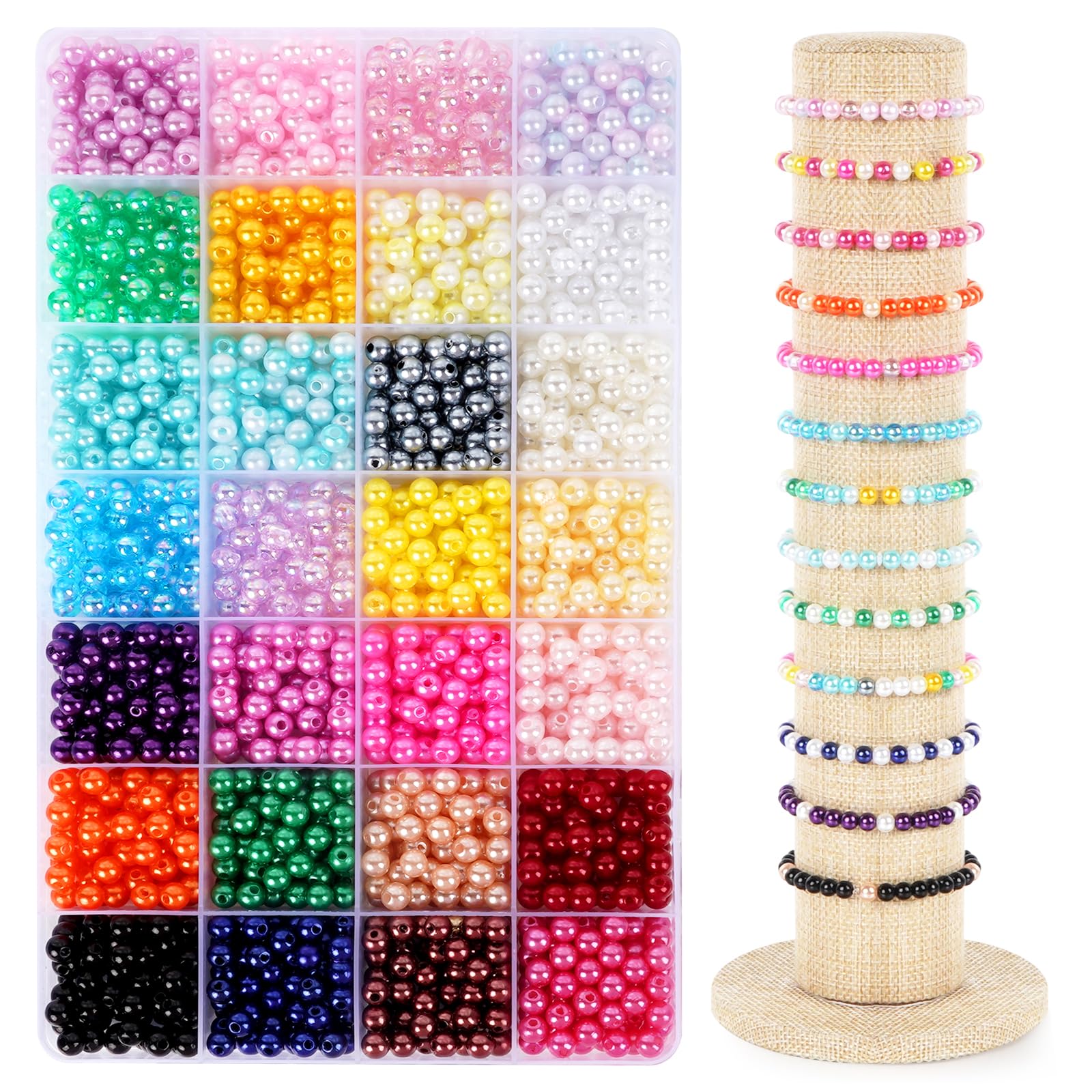 1960 Pcs Beads for Bracelet Making, 28 Colors Round Glass Pearl Beads Plastic Imitation Jade Faux Spacer Bead for Bracelets Necklaces Jewelry Making DIY Crafts