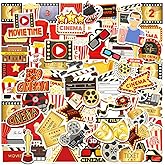 100pcs Movie Night Theme Waterproof Vinyl Stickers - Movie Decor & Party Favors Gifts for Laptop, Water Bottle, Skateboard