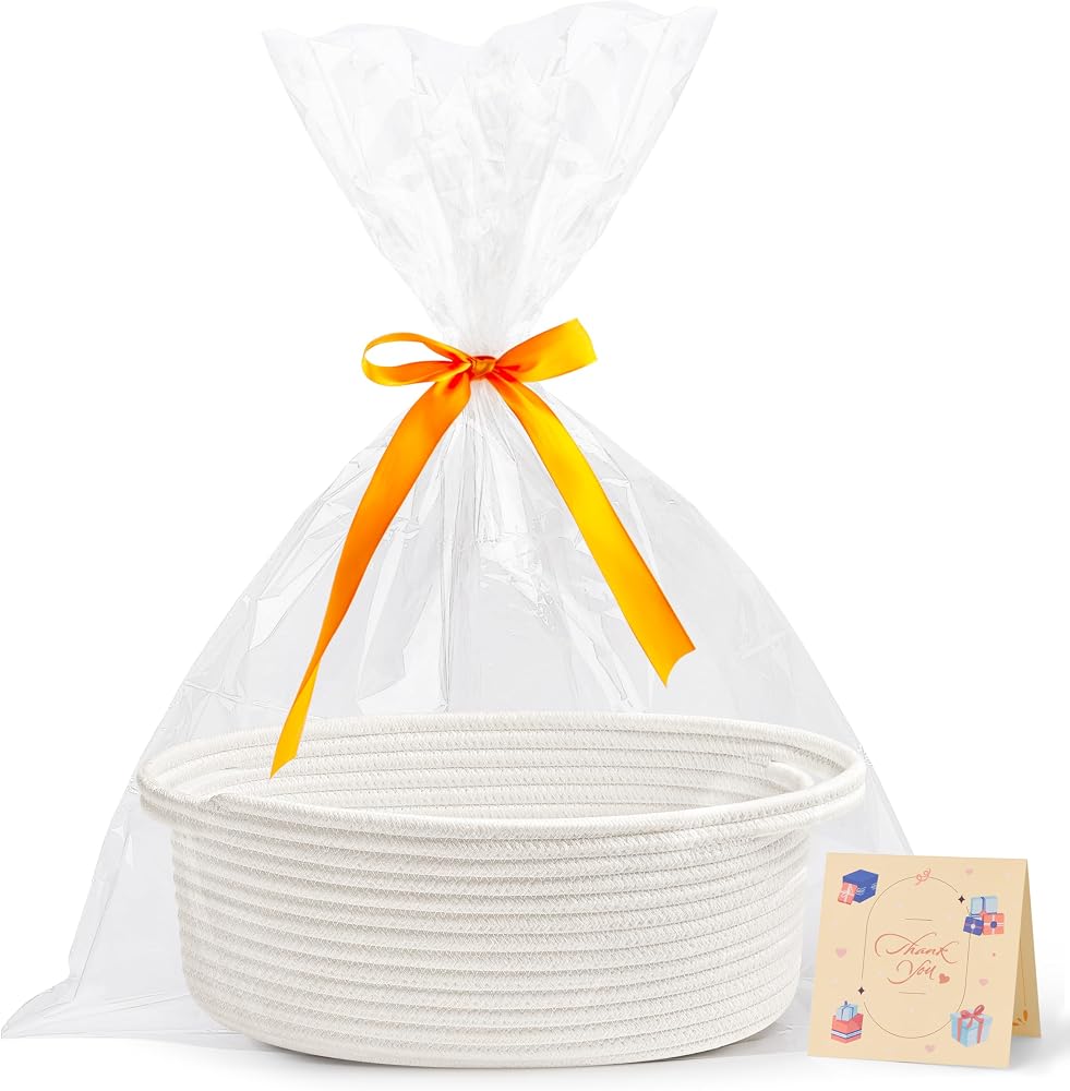 Pro Goleem Small Woven Basket with Gift Bags and Ribbons Durable Baskets for Gifts Empty Small Rope Basket for Storage 12"X 8