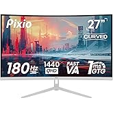 Pixio PXC278 Wave White 27 inch 180Hz Refresh Rate QHD 1440p Resolution 1650R Curved Fast VA Panel 1ms GTG Response Time Adaptive Sync HDR Curved Gaming Monitor