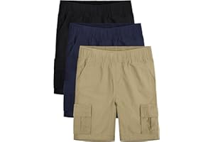 OHD 3 Pack School Uniforms for Boys, Cargo Summer Classic Fit Elastic Waist Uniform Shorts Boys Clothes with Pockets