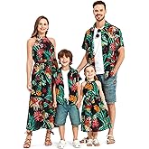 PATPAT Family Hawaiian Matching Outfits Mommy and Me Outfits Caribbean Vacation Summer Tropical Halter Sundresses and Shirts