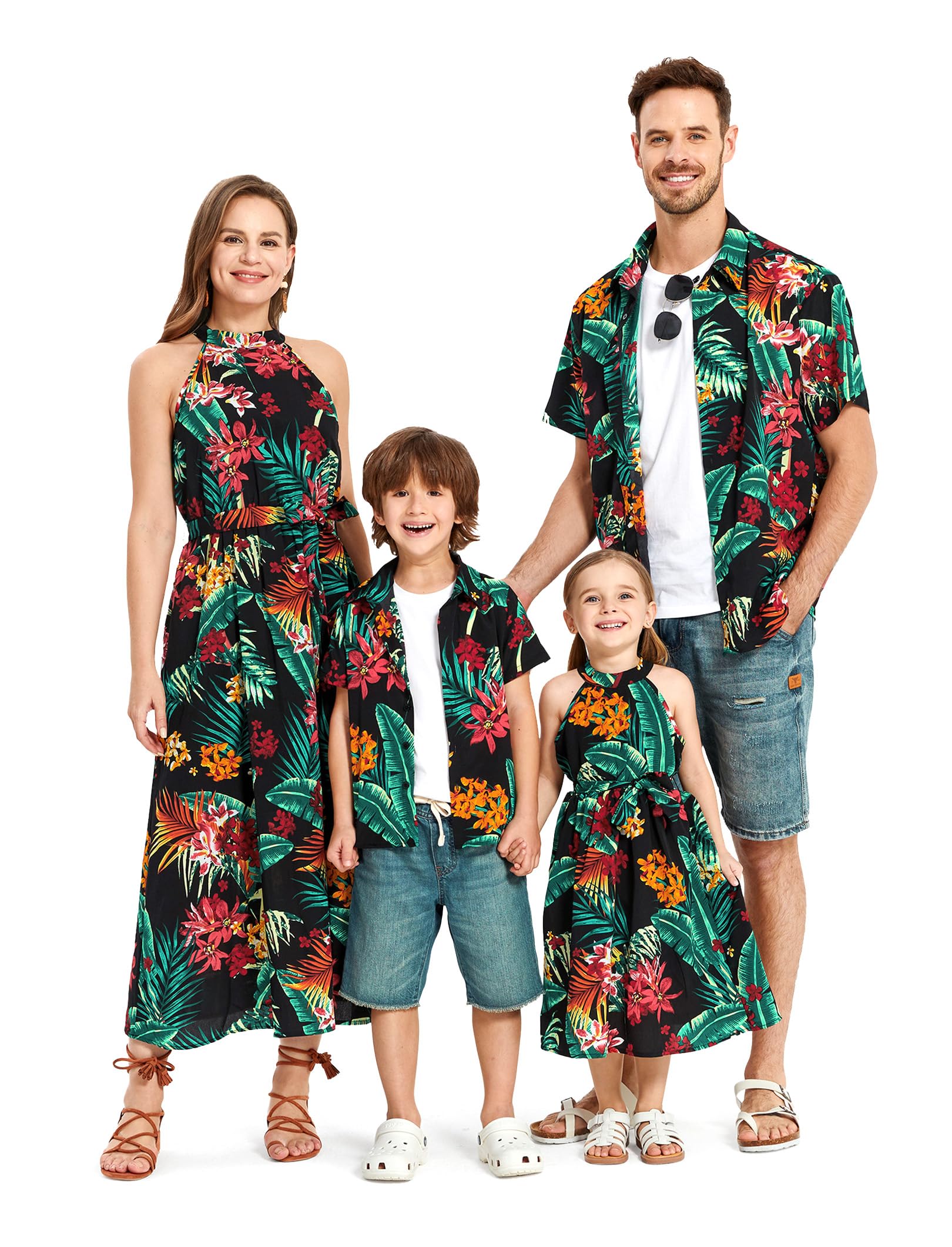 Photo 1 of ****KIDS SHIRT ONLY*****

PATPAT Family Matching Outfits Mommy and Me Dresses Allover Boho Beach Hawaiian Tropical Floral Printed Halter Neck Ruffle Maxi Sundress and Short-Sleeve Shirts Set Black Women L