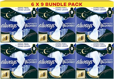 Always Infinity FlexProtect Sanitary Towels Night Size 4 Wings 9 Count Case