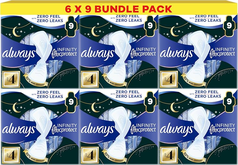 Always Infinity FlexProtect Sanitary Towels Night Size 4 Wings 9 Count Case